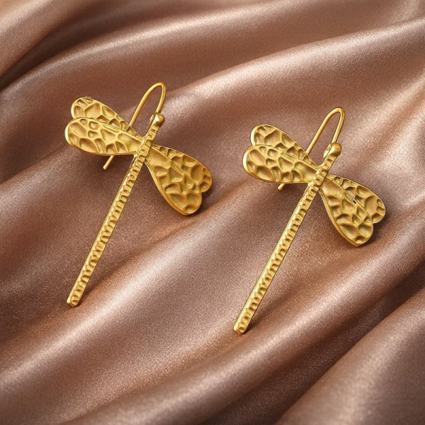 Серьги в форме фактурных стрекоз с золотистым блеском 1J12479CJJ