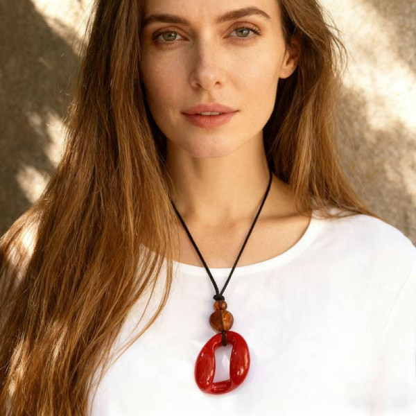 Длинная цепочка на шнурке с объемным кольцом из акрила CJT07252