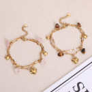 Браслет двойной с натуральными камнями и подвесками-сердцами CJN35558