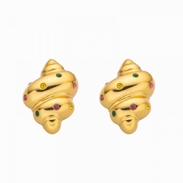 Серьги-пусеты Круассаны с разноцветными камнями CJL30518