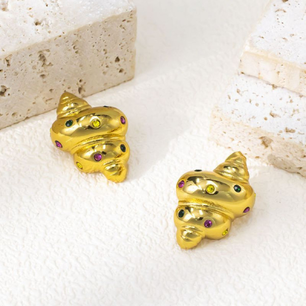 Серьги-пусеты Круассаны с разноцветными камнями CJL30518