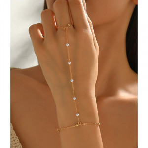 Браслет слейв жемчужные капли на золотом шелке CJR81494