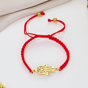 Браслет плетеная нить с золотистой ладонью Хамса CJQ65909