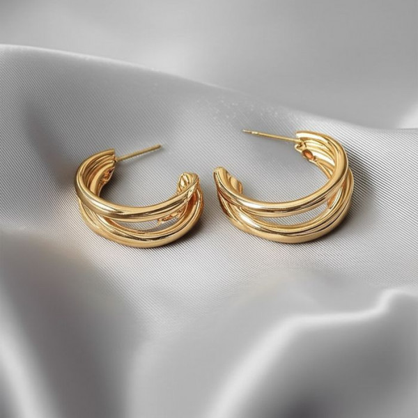 Многослойные золотистые серьги-кольца С-образной формы 1J11611CJJ