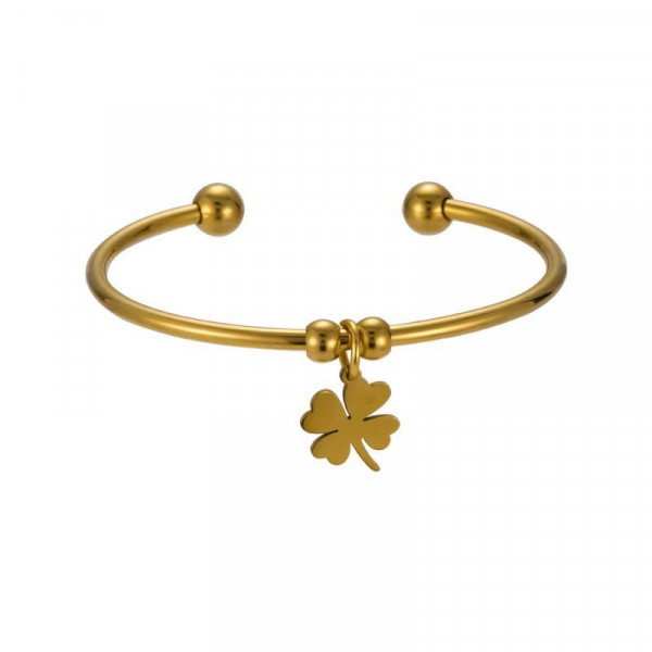 Браслет жесткий разомкнутый с подвеской клевер и кристаллами CJL32094
