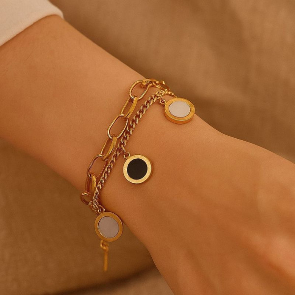 Браслет многослойный с перламутровыми медальонами 1J12023CJJ