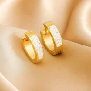 Золотистые серьги-кольца конго со вставкой «алмазная пыль» J10276CJJ