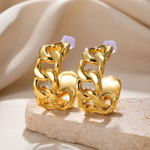 Золотистые серьги-конго в форме массивной литой цепи M96053