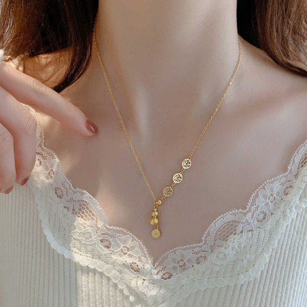 Колье-галстук с подвесками монетами и кисточками из цепей CJT24314