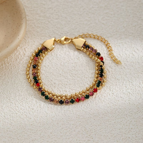 Браслет многослойный с розовым бисером и золотистыми цепями CJN91343