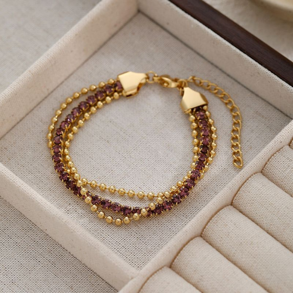 Браслет многослойный с розовым бисером и золотистыми цепями CJN91343