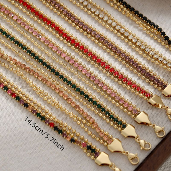 Браслет многослойный с розовым бисером и золотистыми цепями CJN91343