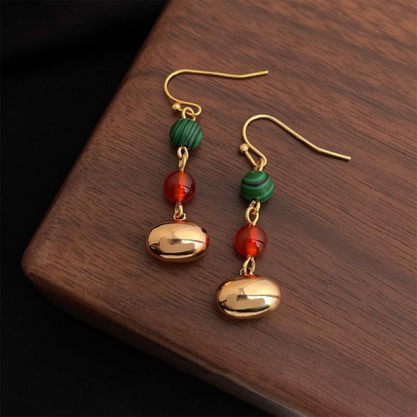 Этнические серьги-петли с бусинами и колокольчиками CJQ17147