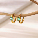 Серьги-кольца маленькие с зеленым кристаллом CJL47107