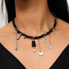 Текстильный чокер с подвесками в форме сердец и звезд CJQ31056