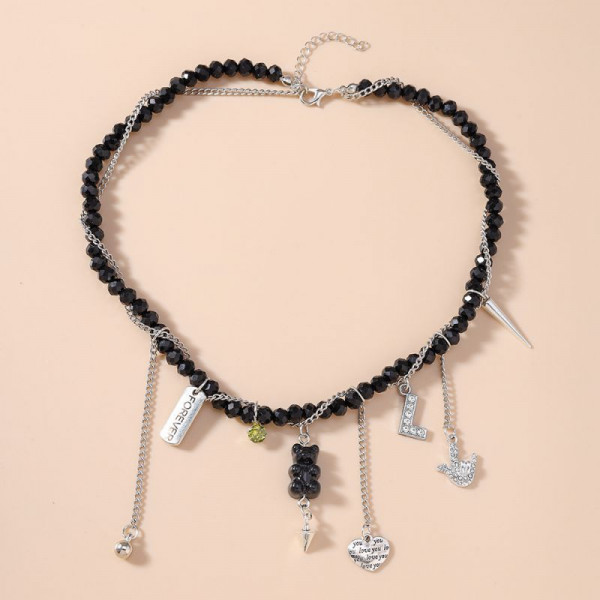 Текстильный чокер с подвесками в форме сердец и звезд CJQ31056