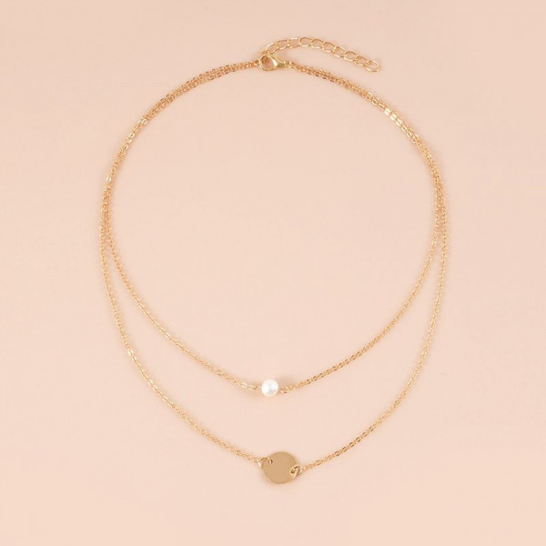 Двойная золотистая цепочка с жемчужиной и диском CJH35176