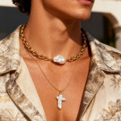 Двойное колье с барочным жемчугом и подвеской-крестом CJR81423