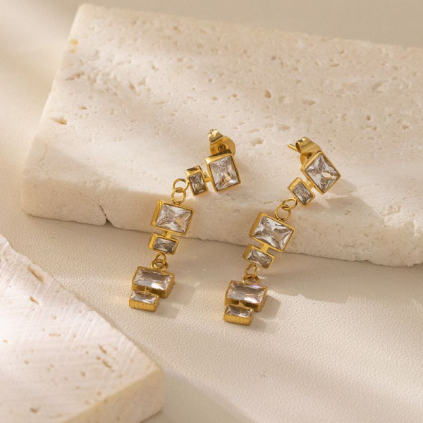 Серьги Висячие каскад из квадратных кристаллов CJL30523