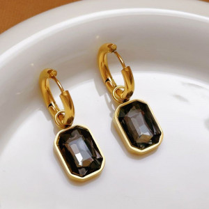 Серьги-кольца с дымчатыми кристаллами CJN84845