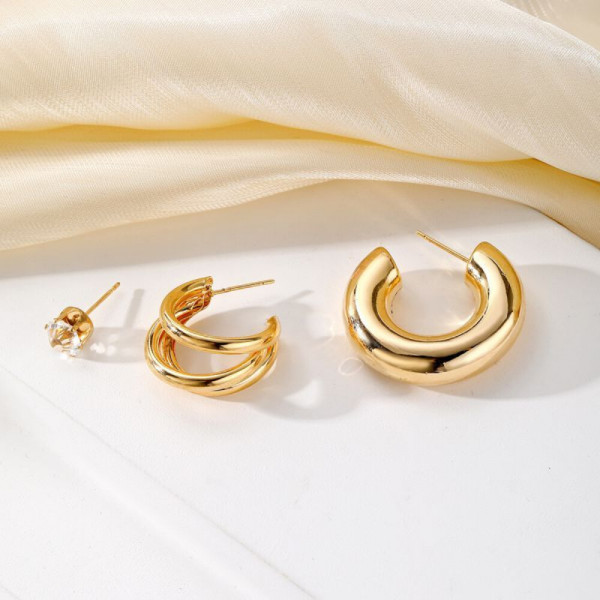 Набор комбинированных серег конго и пусет в золотистом и серебристом цвете CJH63221