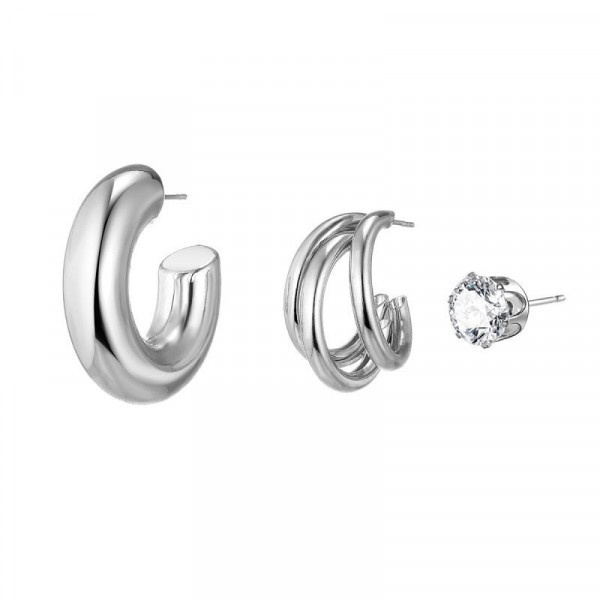 Набор комбинированных серег конго и пусет в золотистом и серебристом цвете CJH63221