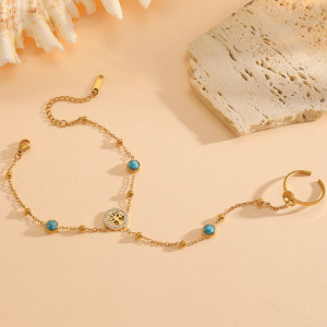 Браслет слейв небесная бирюза с золотыми звездами CJS14637