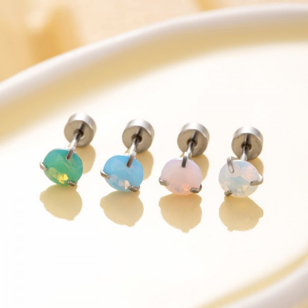 Одиночная серьга-пусет для пирсинга (белый опал) CJH16207