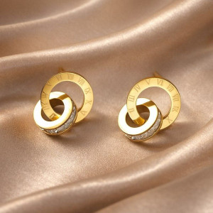 Серьги-пусеты с двойными кольцами и инкрустацией фианитами 1J12473CJJ