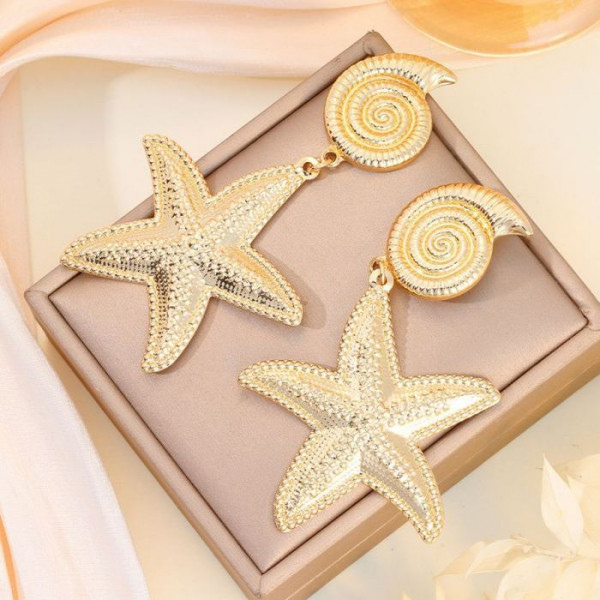 Крупные висячие серьги в форме морских звезд CJL20044