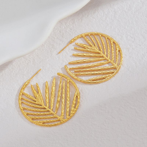 Серьги-кольца разомкнутые ажурные «Листья» CJL35153