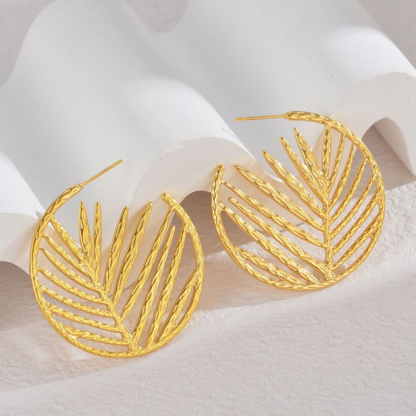 Серьги-кольца разомкнутые ажурные «Листья» CJL35153