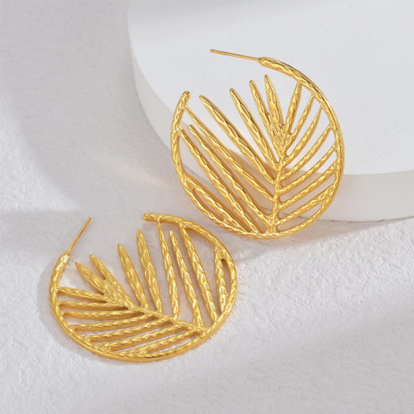 Серьги-кольца разомкнутые ажурные «Листья» CJL35153