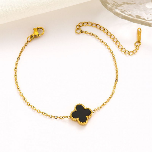 Браслет-нить с клевером и черной эмалью 1J12026CJJ