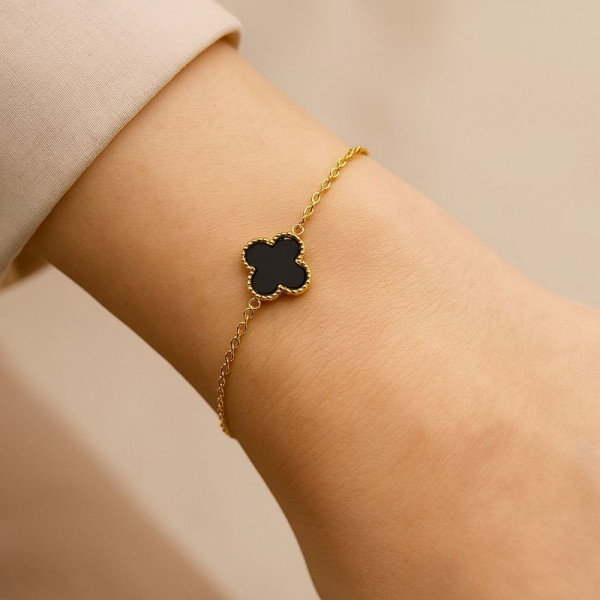 Браслет-нить с клевером и черной эмалью 1J12026CJJ