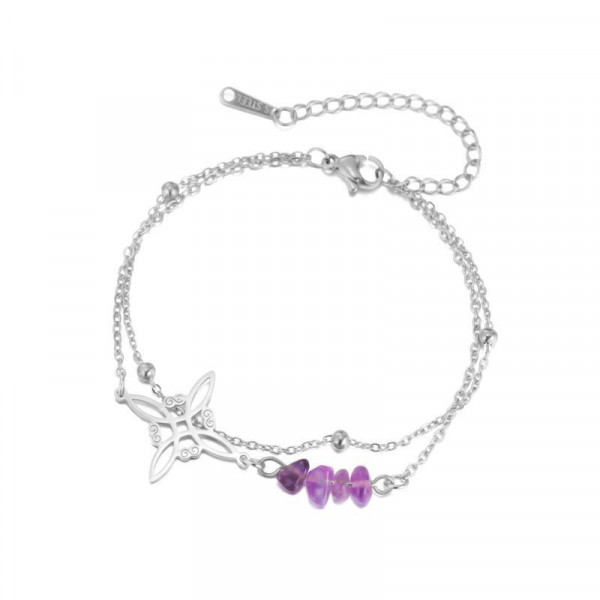 Браслет слейв геометрический узор с аметистовой вставкой CJS86959