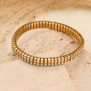 Браслет жесткий с двойной дорожкой из сверкающих страз CJM85087