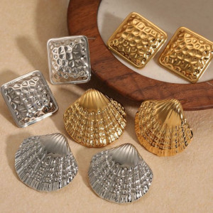 Серьги-пусеты Ракушки-гребешки фактурные CJM50557