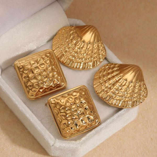 Серьги-пусеты Ракушки-гребешки фактурные CJM50557