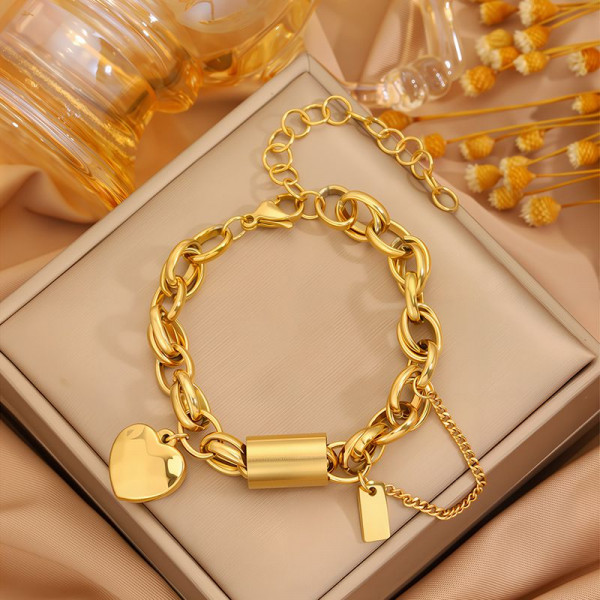 Браслет-цепочка комбинированный с цилиндрическими звеньями CJR62036