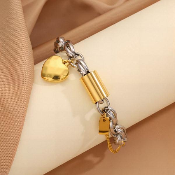 Браслет-цепочка комбинированный с цилиндрическими звеньями CJR62036