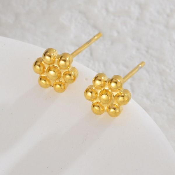Серьги-пусеты Цветы-шарики золотистые CJL35154