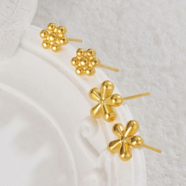 Серьги-пусеты Цветы-шарики золотистые CJL35154