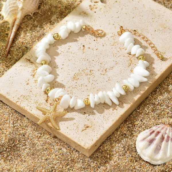 Браслет на ногу из розового камня со звездой CJP82298