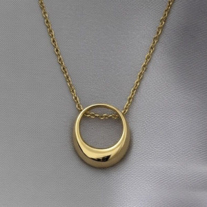 Стальная цепочка с напылением золотом и овальным кулоном J10082CJJ