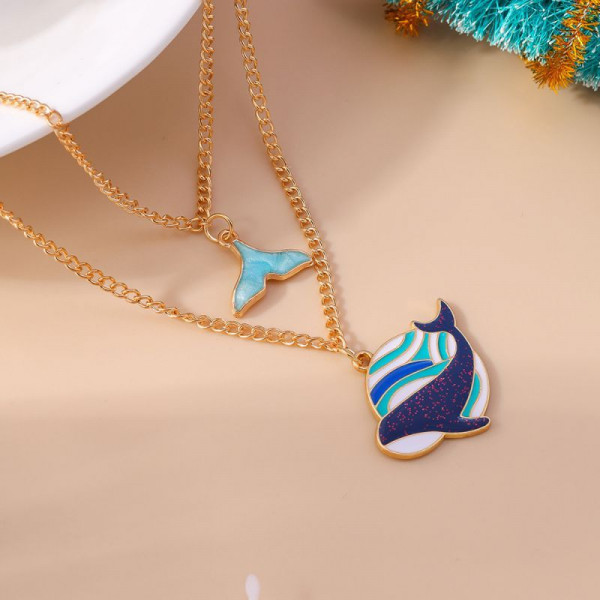 Двойная золотистая цепочка с подвесками на морскую тему CJH14707