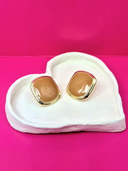 Лаконичные пусеты из золотистой стали с кофейной эмалью 1J11248CJJ