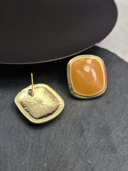 Лаконичные пусеты из золотистой стали с кофейной эмалью 1J11248CJJ