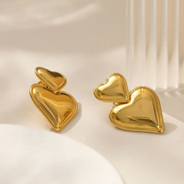 Серьги-пусеты Сердца двойные объемные CJL30327