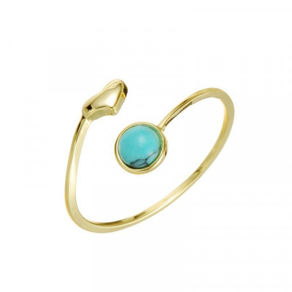 Кольцо с круглым изумрудным кристаллом в золотистой оправе CJG49659